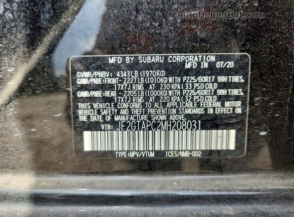 JF2GTAPC2MH208031 2021 SUBARU CROSSTREK Black Սալոնի 360 աստիճան տեսք