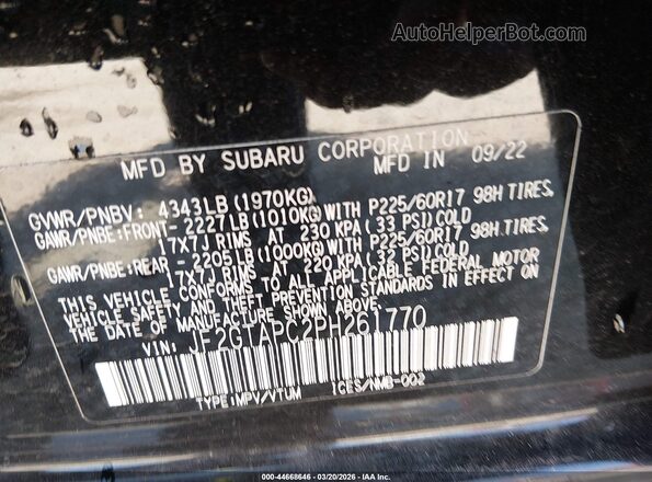 JF2GTAPC2PH261770 2023 SUBARU CROSSTREK Black 