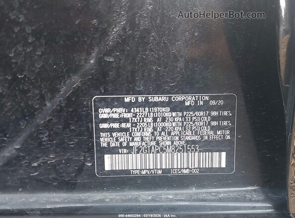 JF2GTAPC5M8251553 2021 SUBARU CROSSTREK Black ძრავის განყოფილების ხედი