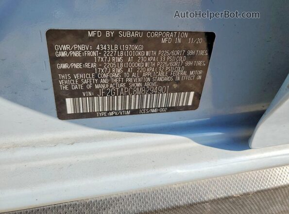 JF2GTAPC8M8294901 2021 SUBARU CROSSTREK Blue Widok komory silnika