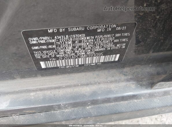 JF2GTAPC9MH393095 2021 SUBARU CROSSTREK Pewter ძრავის განყოფილების ხედი