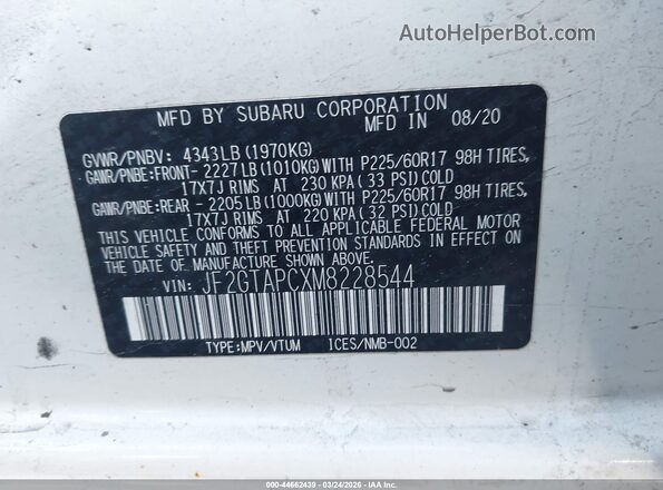 JF2GTAPCXM8228544 2021 SUBARU CROSSTREK White Widok komory silnika
