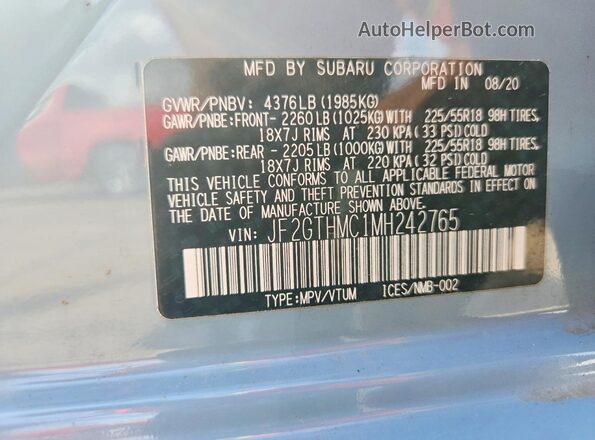 JF2GTHMC1MH242765 2021 SUBARU CROSSTREK Blue სალონის 360-გრადუსიანი ხედი