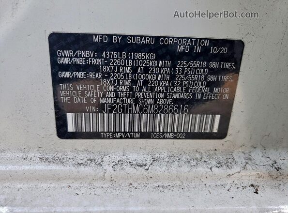 JF2GTHMC6M8286616 2021 SUBARU CROSSTREK White Engine compartment view