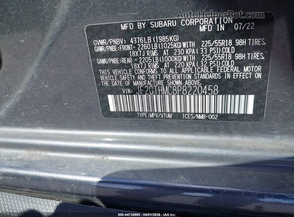 JF2GTHMC8P8220458 2023 SUBARU CROSSTREK Gray Вид підкапотного простору