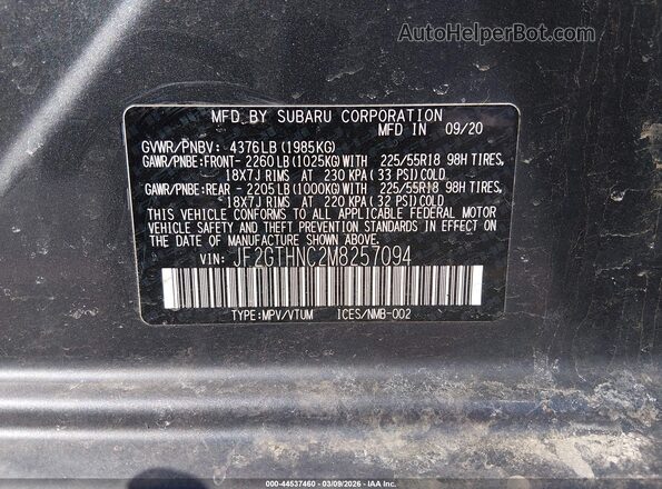 JF2GTHNC2M8257094 2021 SUBARU CROSSTREK Серый Вид подкапотного пространства