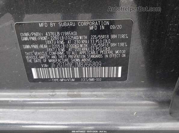 JF2GTHNC7M8266809 2021 SUBARU CROSSTREK Gray Engine compartment view