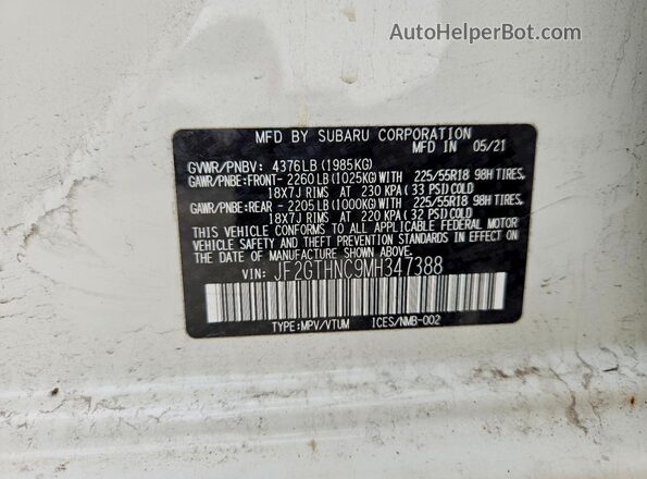 JF2GTHNC9MH347388 2021 SUBARU CROSSTREK White Vista del compartimento del motor
