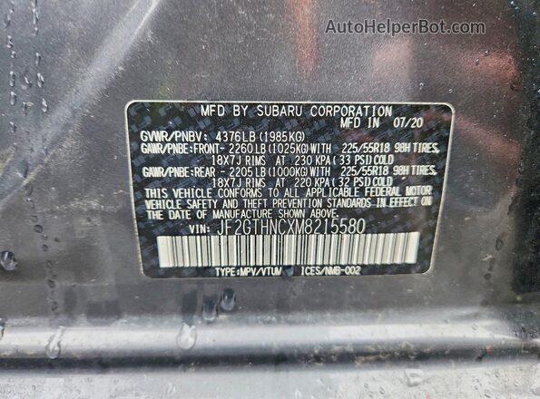 JF2GTHNCXM8215580 2021 SUBARU CROSSTREK Gray 