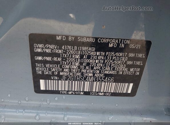 JF2GTHSC4MH355466 2021 SUBARU CROSSTREK Blue ძრავის განყოფილების ხედი