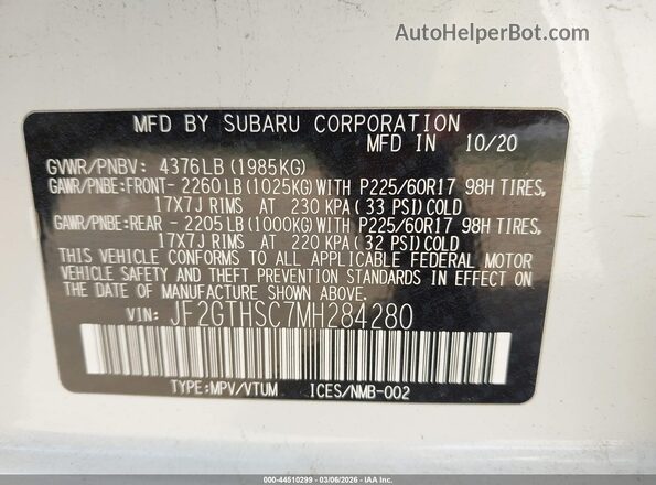 JF2GTHSC7MH284280 2021 SUBARU CROSSTREK Белый Вид подкапотного пространства