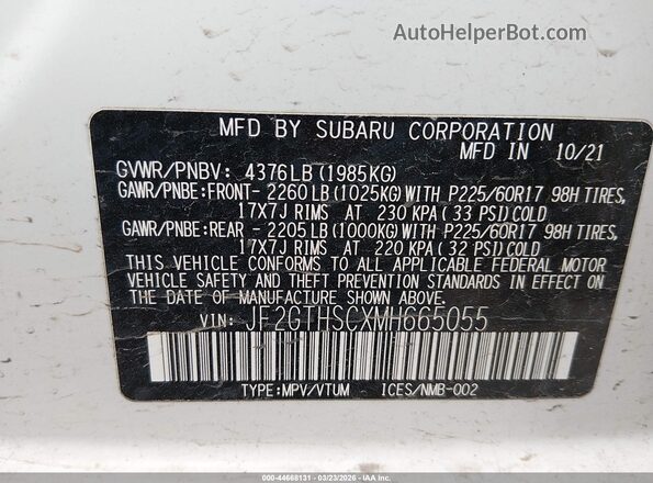 JF2GTHSCXMH665055 2021 SUBARU CROSSTREK White Շարժիչի բաժամունքի տեսք