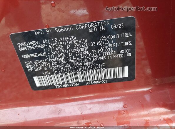 JF2GUADC0RH290205 2024 SUBARU CROSSTREK Orange Вид підкапотного простору
