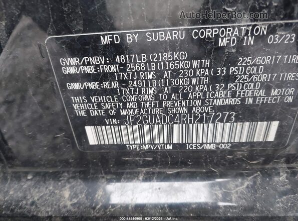 JF2GUADC4RH217273 2024 SUBARU CROSSTREK Черный Вид подкапотного пространства