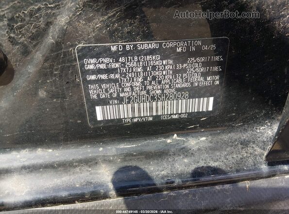 JF2GUHDC3SH280928 2025 SUBARU CROSSTREK Black Շարժիչի բաժամունքի տեսք