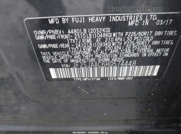 JF2SJAAC6HG574448 2017 SUBARU FORESTER 2.5 Blue ძრავის განყოფილების ხედი