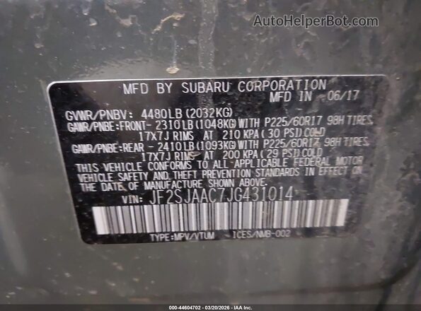JF2SJAAC7JG431014 2018 SUBARU FORESTER 2.5 Зеленый Вид подкапотного пространства
