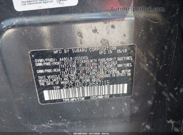 JF2SJABC2JH587115 2018 SUBARU FORESTER 2.5 Black Vista del compartimento del motor