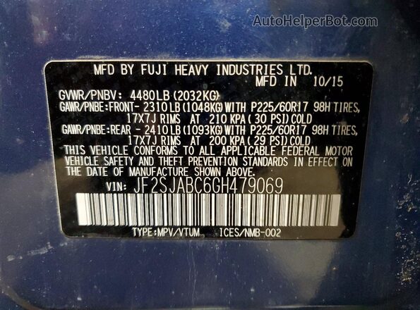 JF2SJABC6GH479069 2016 SUBARU FORESTER 2.5 Blue Սալոնի 360 աստիճան տեսք