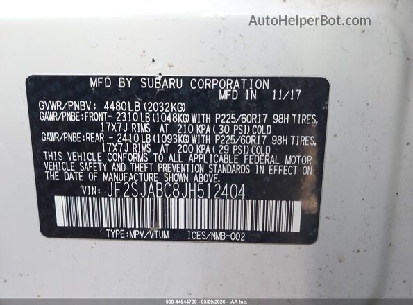 JF2SJABC8JH512404 2018 SUBARU FORESTER 2.5 Белый Вид подкапотного пространства