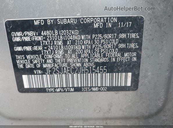 JF2SJAEC2JH515455 2018 SUBARU FORESTER 2.5 Silver Engine compartment view
