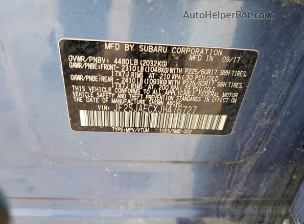 JF2SJAECXJH476727 2018 SUBARU FORESTER 2.5 Синий Вид наклейки с VIN-кодом