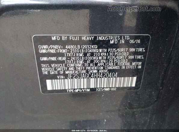 JF2SJAGC4HH420404 2017 SUBARU FORESTER 2.5 Gray Vista del compartimento del motor
