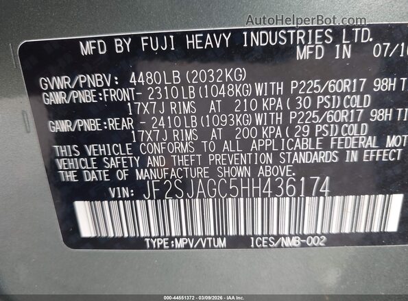 JF2SJAGC5HH436174 2017 SUBARU FORESTER 2.5 Green 