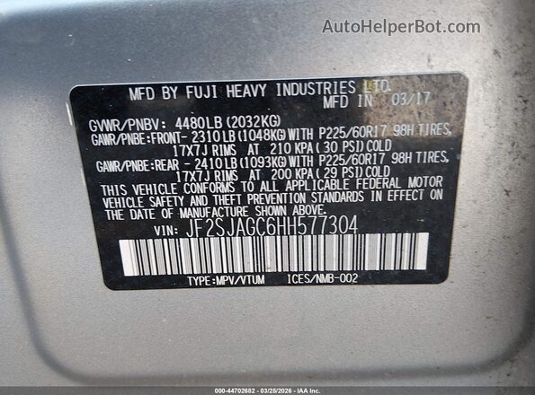 JF2SJAGC6HH577304 2017 SUBARU FORESTER 2.5 Серый Вид подкапотного пространства