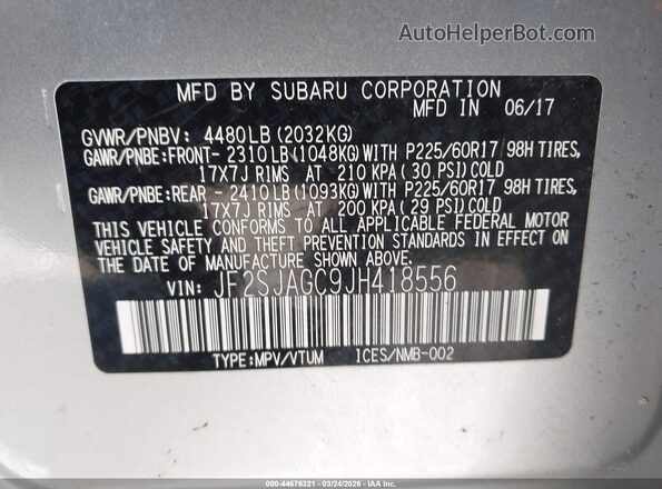 JF2SJAGC9JH418556 2018 SUBARU FORESTER 2.5 Silver ძრავის განყოფილების ხედი
