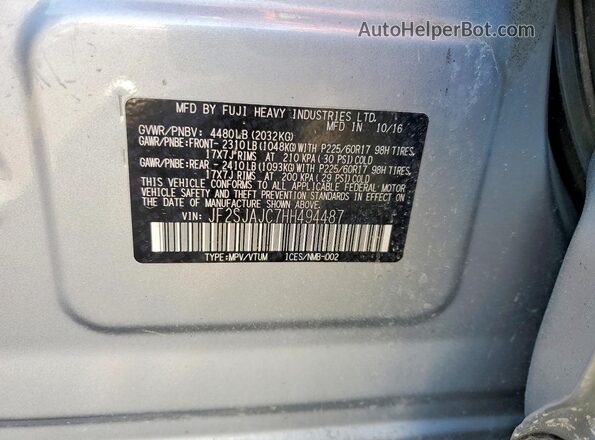 JF2SJAJC7HH494487 2017 SUBARU FORESTER 2.5 Silver Вид наклейки з VIN-кодом
