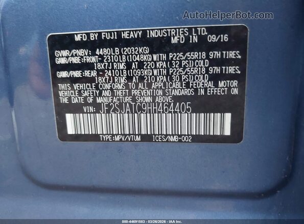 JF2SJATC9HH464405 2017 SUBARU FORESTER 2.5I TO Light Blue 
