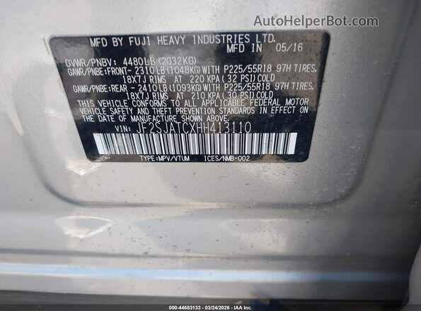 JF2SJATCXHH413110 2017 SUBARU FORESTER 2.5I TO Silver Vista del compartimento del motor