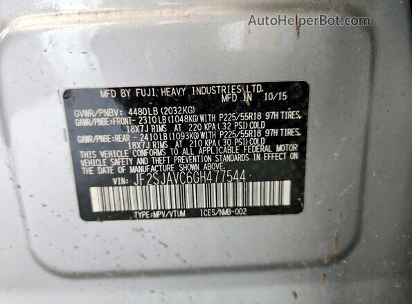 JF2SJAVC6GH477544 2016 SUBARU FORESTER 2.5I TO Silver სალონის 360-გრადუსიანი ხედი