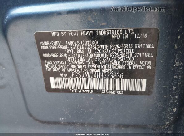 JF2SJAWC4HH533836 2017 SUBARU FORESTER 2.5I TO Синий Вид подкапотного пространства
