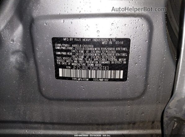 JF2SJAXC3GH426743 2016 SUBARU FORESTER 2.5I TO Silver Vista del compartimento del motor
