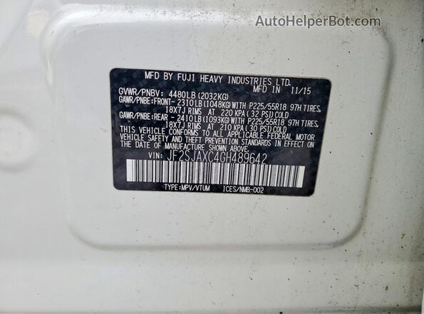 JF2SJAXC4GH489642 2016 SUBARU FORESTER 2.5I TO Gray VIN კოდის სტიკერის ხედი