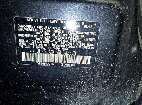 JF2SJAXC5GH522373 2016 SUBARU FORESTER 2.5I TO Charcoal Սալոնի 360 աստիճան տեսք