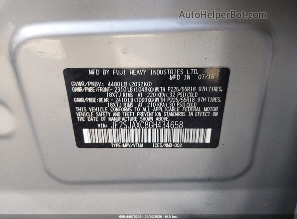 JF2SJAXC8GH434658 2016 SUBARU FORESTER 2.5I TO Silver Engine compartment view