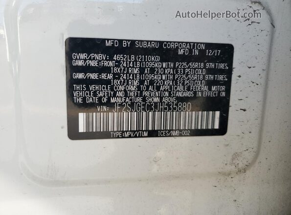 JF2SJGEC3JH535880 2018 SUBARU FORESTER2. White Вид наклейки з VIN-кодом