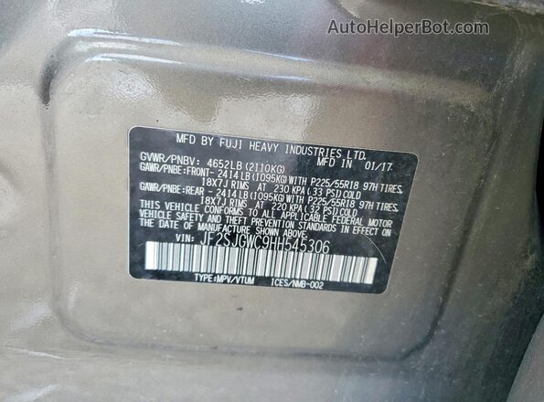 JF2SJGWC9HH545306 2017 SUBARU FORESTER2. Tan VIN sticker view
