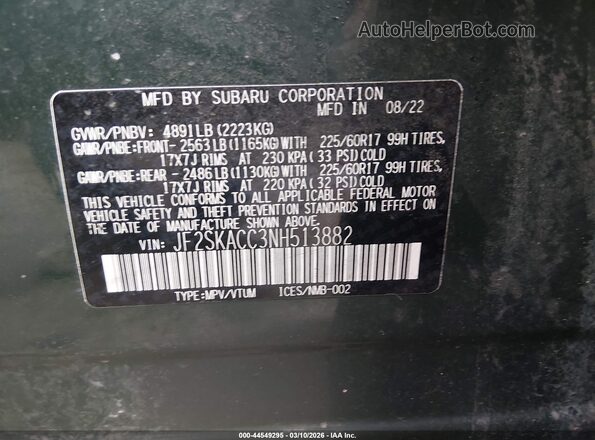 JF2SKACC3NH513882 2022 SUBARU FORESTER Green Engine compartment view