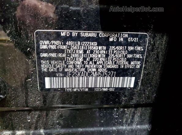 JF2SKADC2MH575271 2021 SUBARU FORESTER Black VIN կոդի պիտակի տեսք