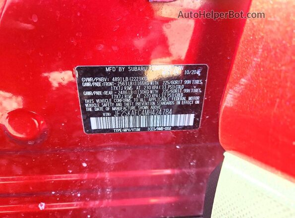 JF2SKAFC4MH424784 2021 SUBARU FORESTER Red Вид підкапотного простору