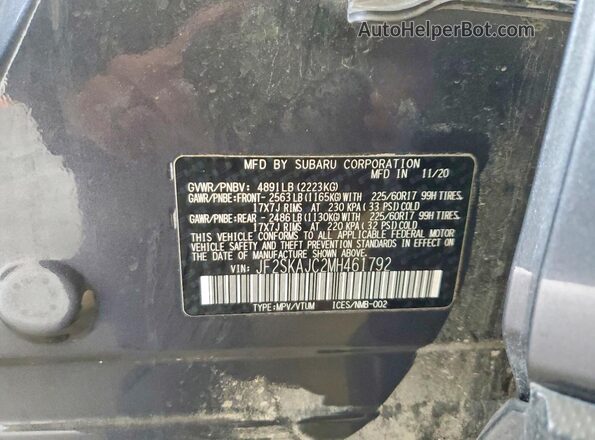 JF2SKAJC2MH461792 2021 SUBARU FORESTER Gray VIN կոդի պիտակի տեսք