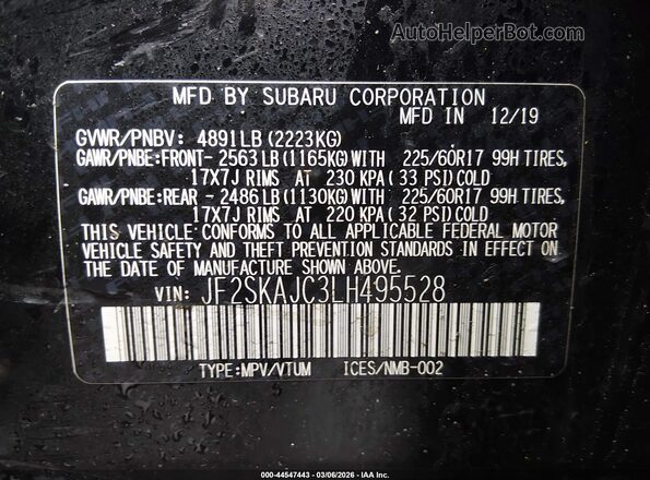 JF2SKAJC3LH495528 2020 SUBARU FORESTER Black 