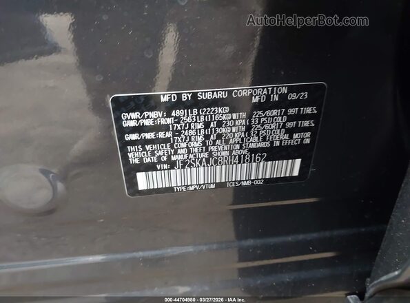 JF2SKAJC8RH418162 2024 SUBARU FORESTER Gray Вид підкапотного простору