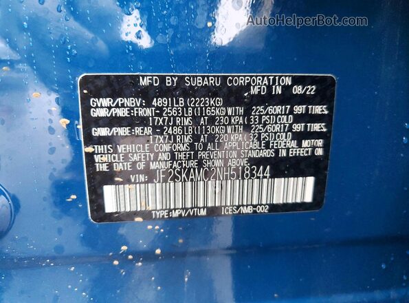 JF2SKAMC2NH518344 2022 SUBARU FORESTER Blue 