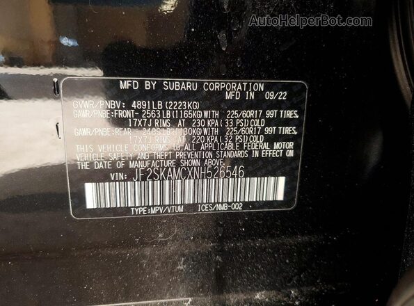 JF2SKAMCXNH526546 2022 SUBARU FORESTER Black Engine compartment view