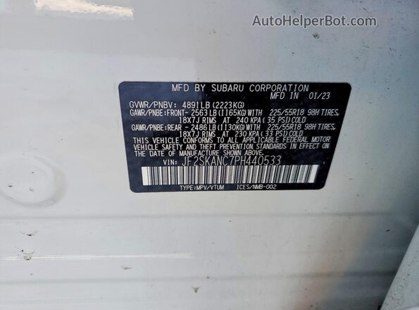 JF2SKANC7PH440533 2023 SUBARU FORESTER White Widok komory silnika